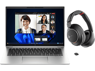 HP EliteBook 840 14 inch G11 Business Laptop, Silver + Poly Voyager Surround 85 UC Microsoft Teams Certified USB-C Headset +USB-C/A Adapter + Charging Stand - 14" - Silver (A4MP4PT-BN3)