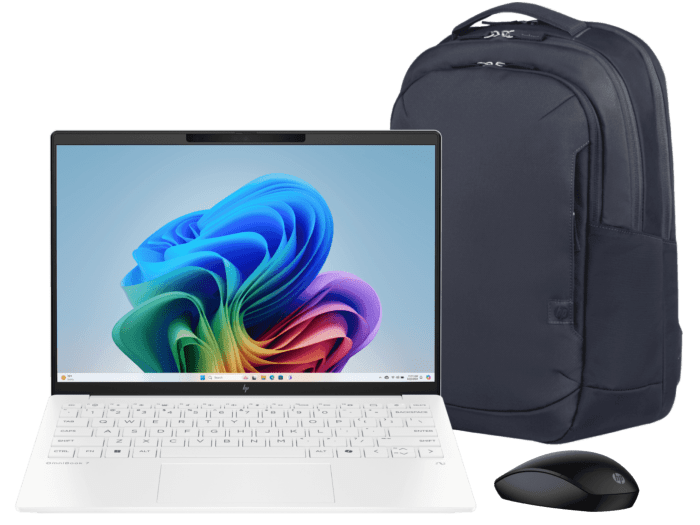 HP OmniBook 7 Aero 13.3 inch Next Gen AI 13-bg1076AU, White + HP 235 Slim Wireless Mouse + HP Everyday 16-inch Laptop Backpack - 13.3" - White (BU6Z7PA-BN)