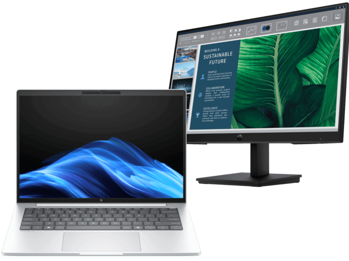 HP EliteBook 8 G1i 14 inch Notebook AI PC, Silver + HP Series 3 Pro 21.5 inch FHD Monitor - 322pf - 14" - Silver (BX1P8PT-BN)