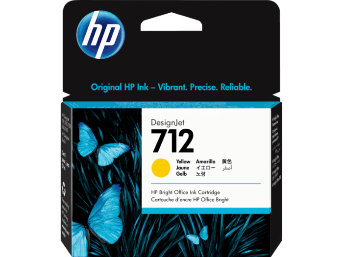 ตลับหมึกแท้ HP 712 สีเหลือง 29 มล. (3ED69A) สำหรับเครื่องพิมพ์พล็อตเตอร์ DesignJet T650, T230, T210 และ Studio