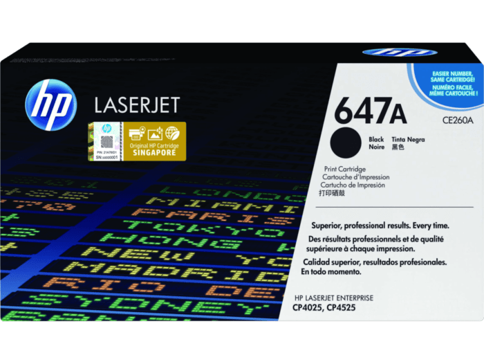 HP 647A Black Original LaserJet Toner Cartridge (CE260A) - Center facing