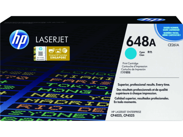 HP 648A Cyan Original LaserJet Toner Cartridge (CE261A) - Center facing