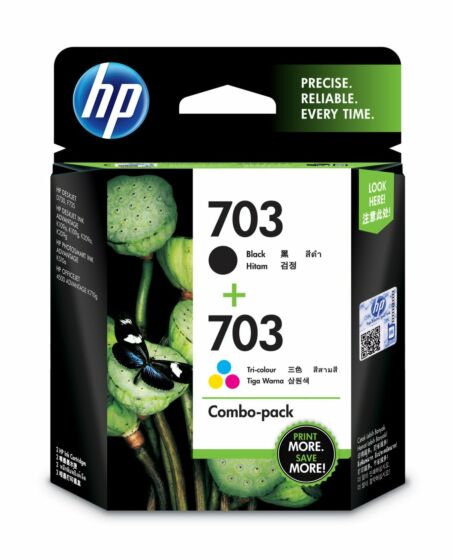 HP 703 2-pack Black/Tri-color Original Ink Advantage Cartridges (F6V32AA)