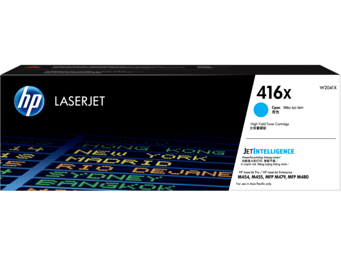 HP 416X High Yield Cyan Original LaserJet Toner Cartridge (~6,000 pages) (W2041X) - Center facing