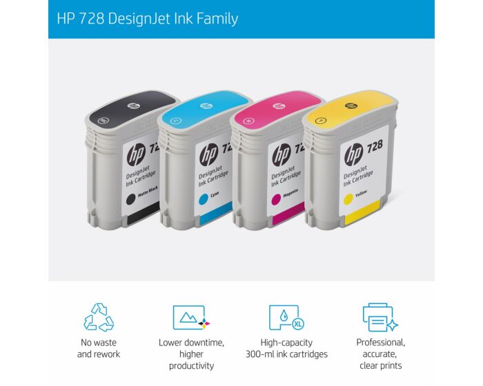 HP 728B 300-ml Matte Black DesignJet Ink Cartridge - (3WX30A