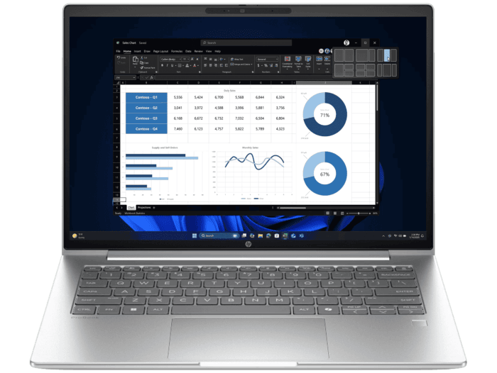 HP ProBook 4 G1i 14 inch Notebook AI PC - 14-inch - Pike silver aluminum (D63U0PT) - Center facing